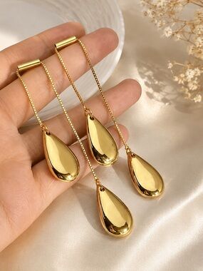 Anthropologie Gold Teardrop Threader Earrings